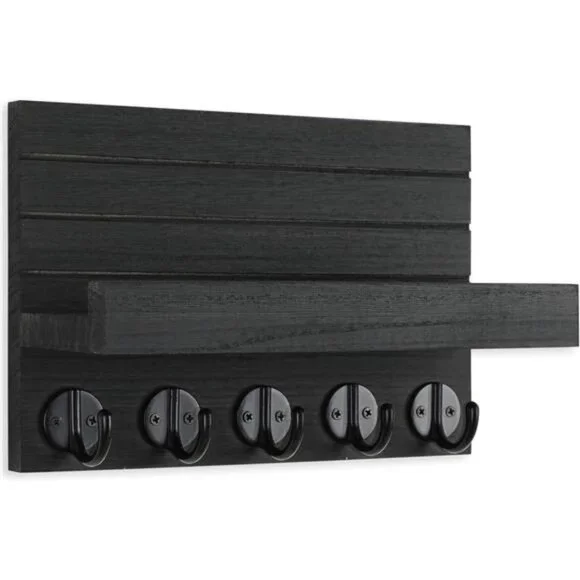 Key Holder for Wall, Decorative Key and Mail Holder with Shelf Has Large Hooks - Picture 3 of 16